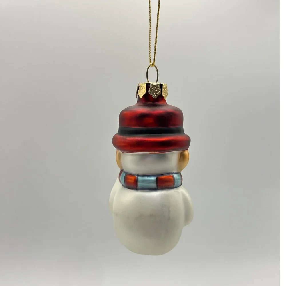 Vintage Mercury Glass Snowman Christmas Ornament Red Top Hat Scarf Retro